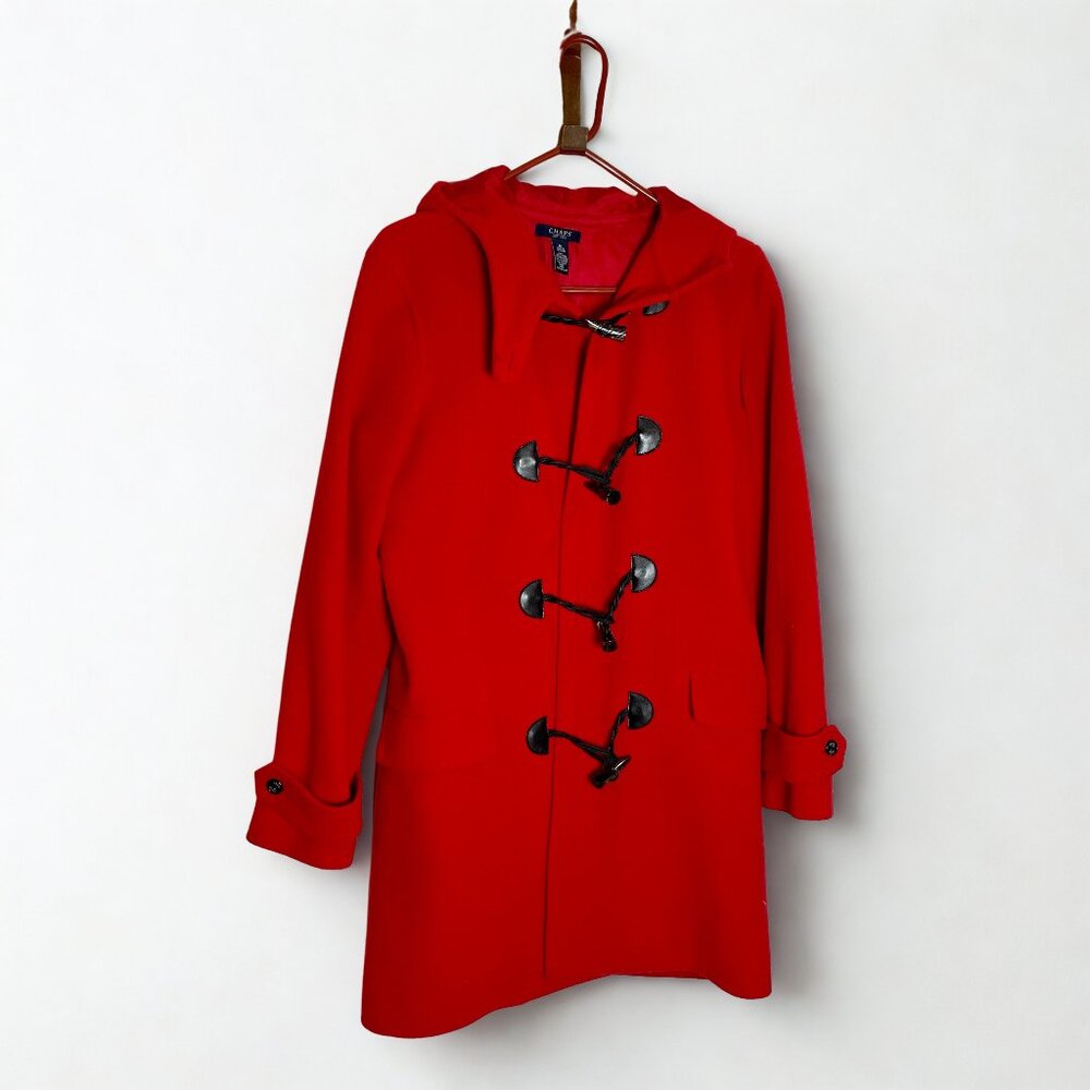 Chaps Button Down Mid-length red wool coat with a… - image 1